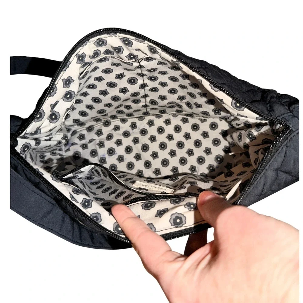 Vera Bradley Black Quilted Microfiber Crossbody Bag Adjustable Strap Lining